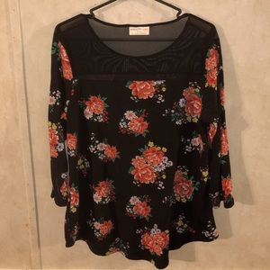 A black half sleeve rose shirt
